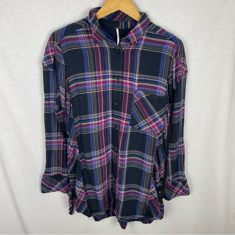 Free People Women's Nordic Day Plaid Long Sleeve Top Purple